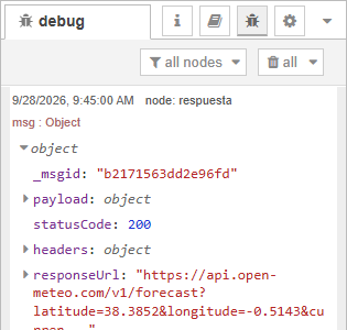 Pestaña debug con la respuesta del http request desplegada: payload como objeto, statusCode 200, headers, responseUrl