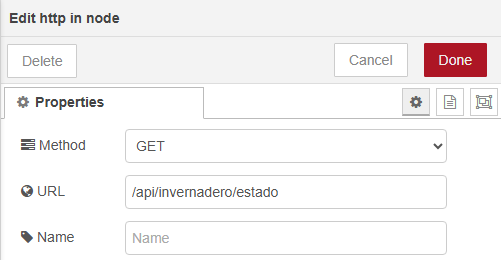 Diálogo Edit http in node: Method GET, URL /api/invernadero/estado